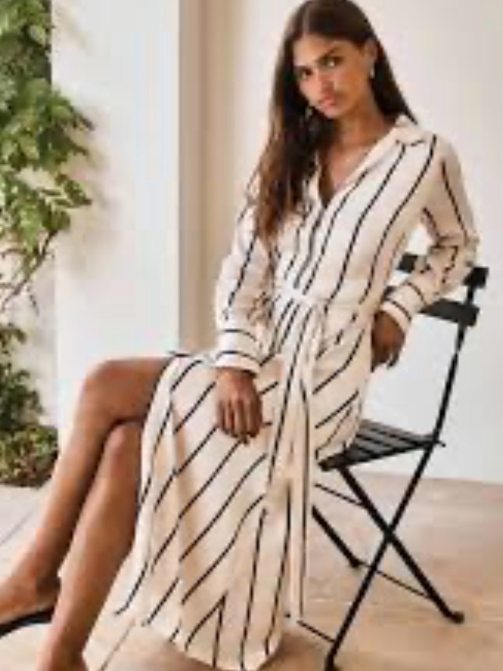 Striped Button-Front Maxi Shirt Dress in Cream and Black by Forever New